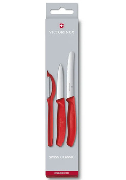 Sada 2 nožů a loupačky, červená Swiss Classic Victorinox