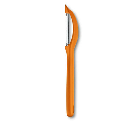 Peeler universal portocaliu, lamă verticală zimțată Victorinox