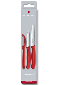 Zestaw 2 noże i obieraczka, czerwone Swiss Classic Victorinox