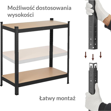 Regał Metalowy CZARNY pięciopółkowy 180x90x40cm RK-06 MAMUTH