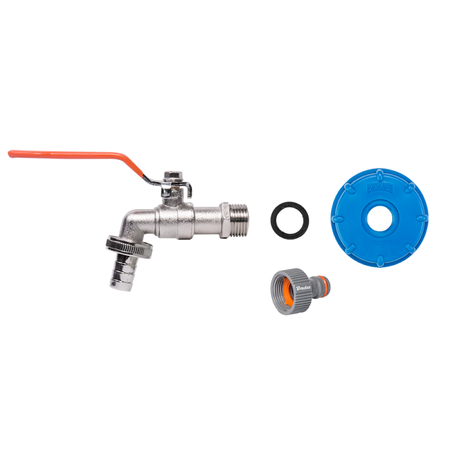 Kit - robinet cu piuliță IBC S60x6 cu ieșire GZ de 3/4", dop pentru furtun de 1/2" și mamelon Bradas