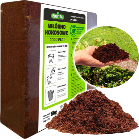 COCO peat włokno kokosowe 10mm brykiet 5kg Biovita