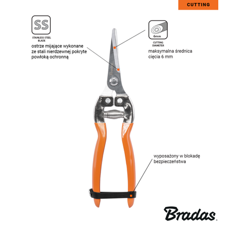 Foarfece de grădină V-SERIES-P cu lamă dreaptă, oțel inoxidabil SS Bradas