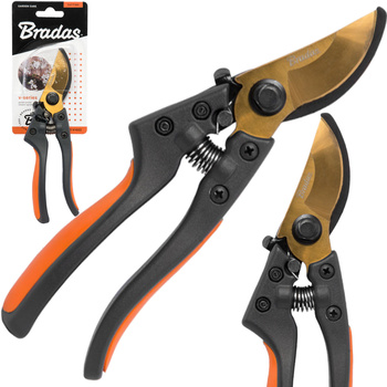 Zahradní nůžky V-SERIES-P s průchozím ostřím, ocel SK5, zlatá KT-V1022 Bradas