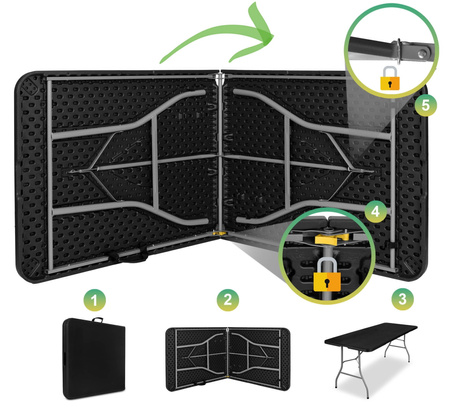 Stół składany cateringowy CZARNY 180x74x74cm