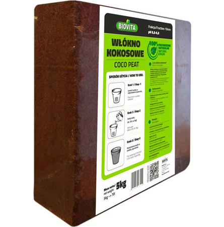 COCO peat włokno kokosowe 10mm brykiet 5kg Biovita