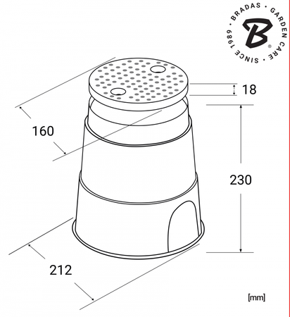 Cutie de supape rotundă mică , diametru 21cm Bradas