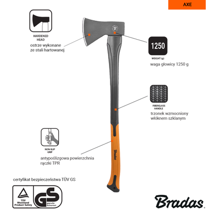 Univerzální sekera FIBERGLASS 1250g Bradas